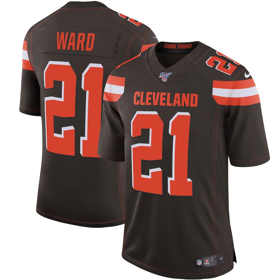 Men Cleveland Browns 21 Denzel Ward Nike Brown 100th Game NFL Jersey